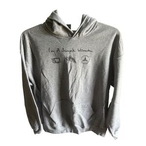 I'm A Simple Woman Coffee Pizza Mercedes Hoodie Gray Gildan Heavy Blend